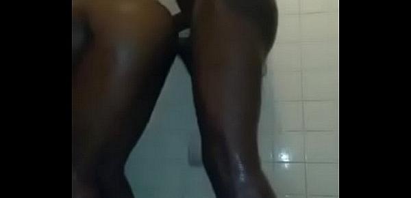  Ebony freak gets demolished in shower song facetime by scandalous grind on YouTube